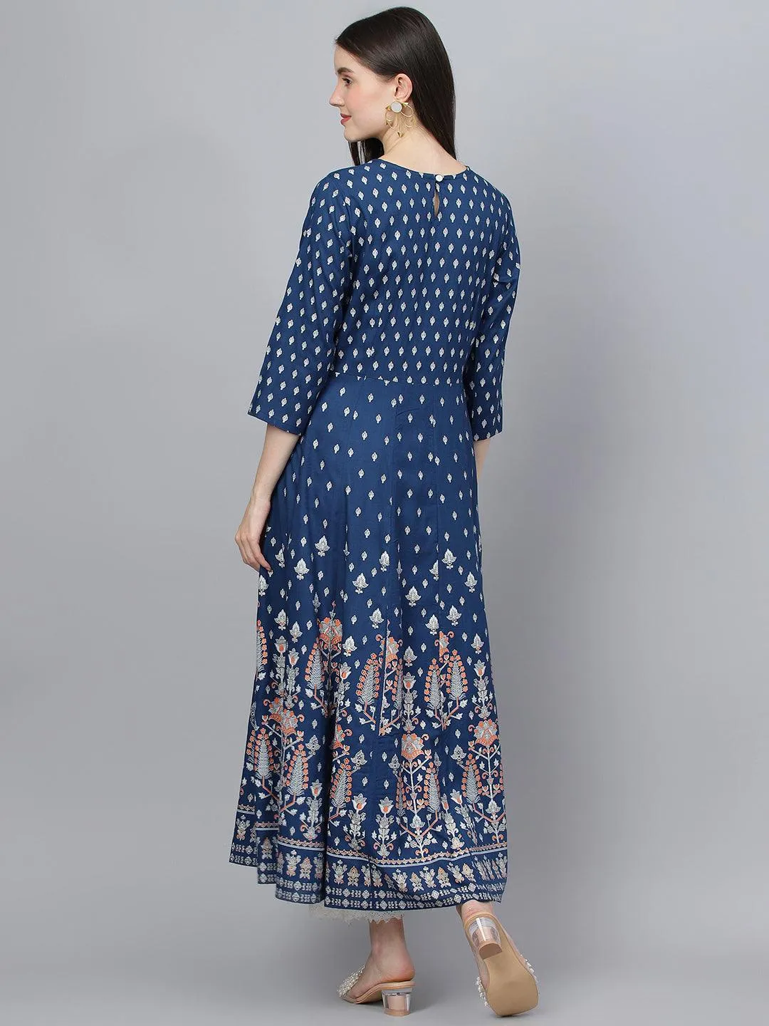 Jashvi Indigo Ethnic Motif Rayon Anarkali Kurta