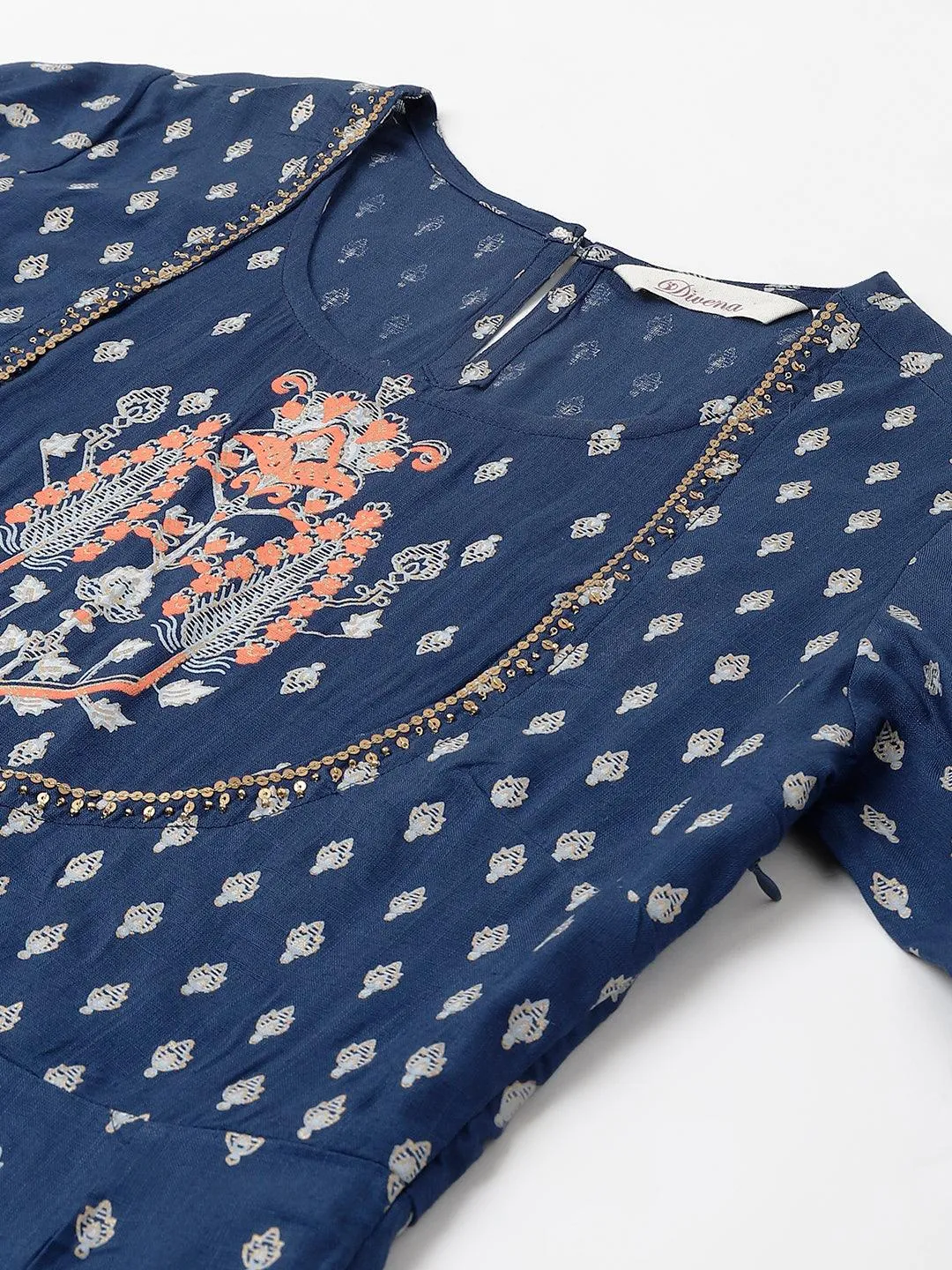 Jashvi Indigo Ethnic Motif Rayon Anarkali Kurta