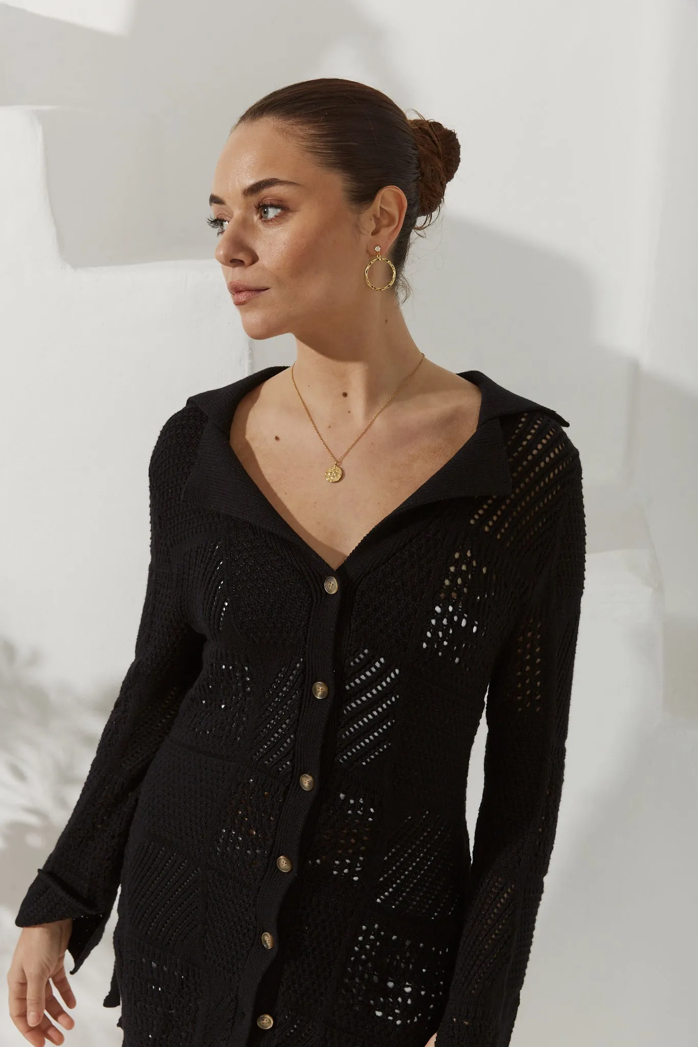 Kaori Black Crochet Knit Cardigan