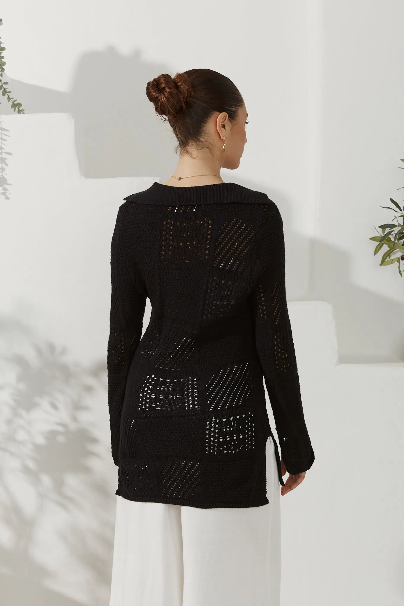 Kaori Black Crochet Knit Cardigan