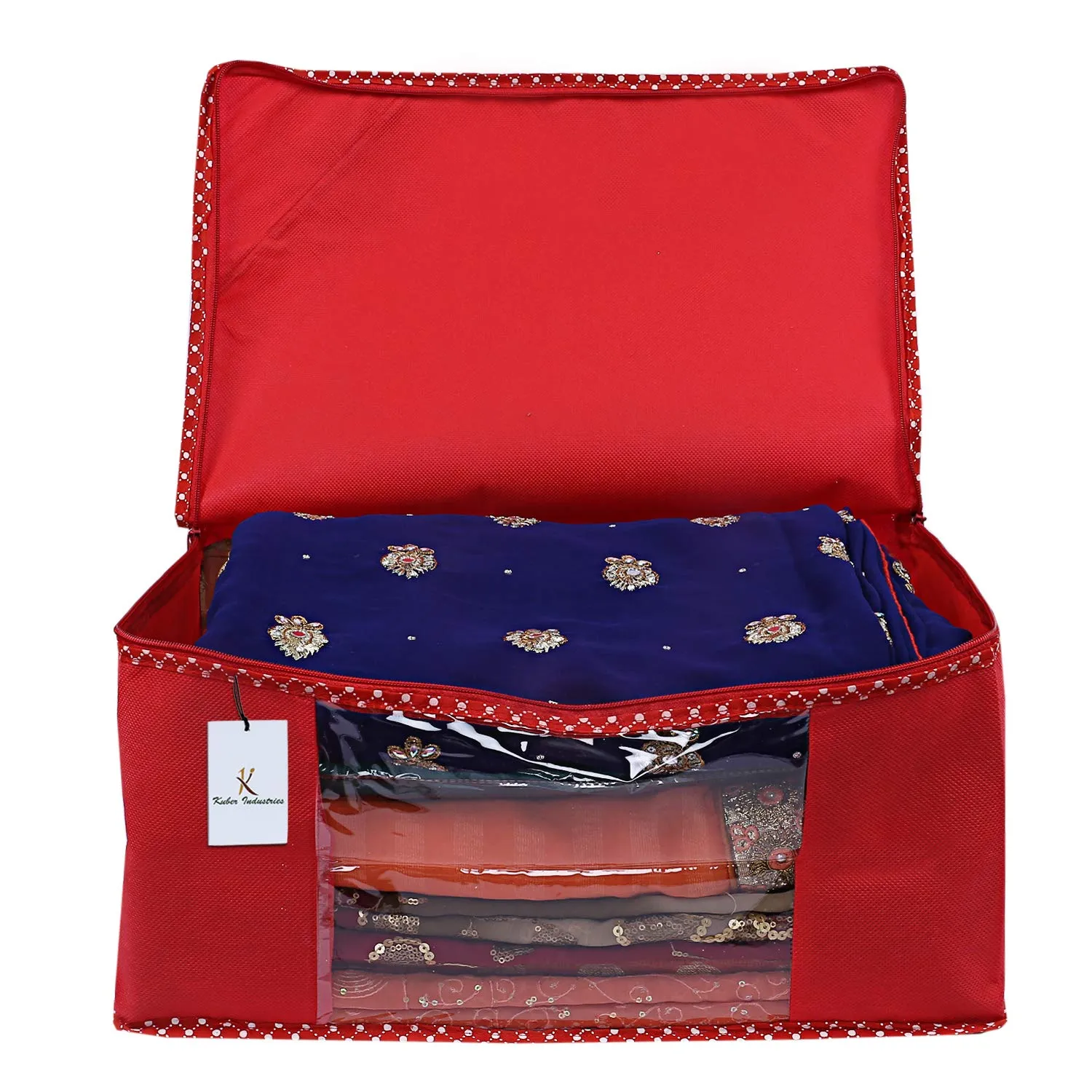 Kuber Industries 12 Piece Non Woven Saree Cover Set, Red,Large Size -CTKTC6444