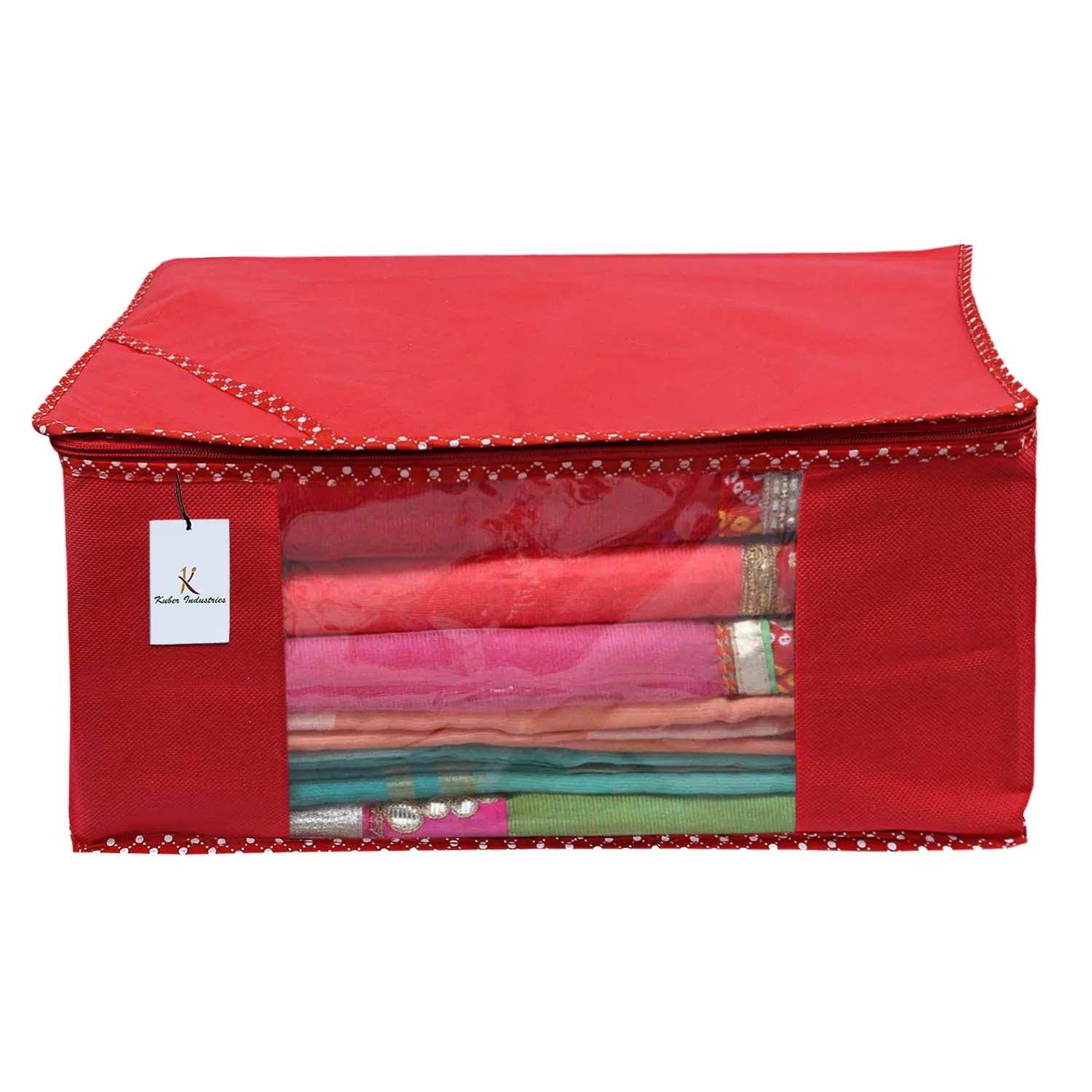 Kuber Industries 12 Piece Non Woven Saree Cover Set, Red,Large Size -CTKTC6444