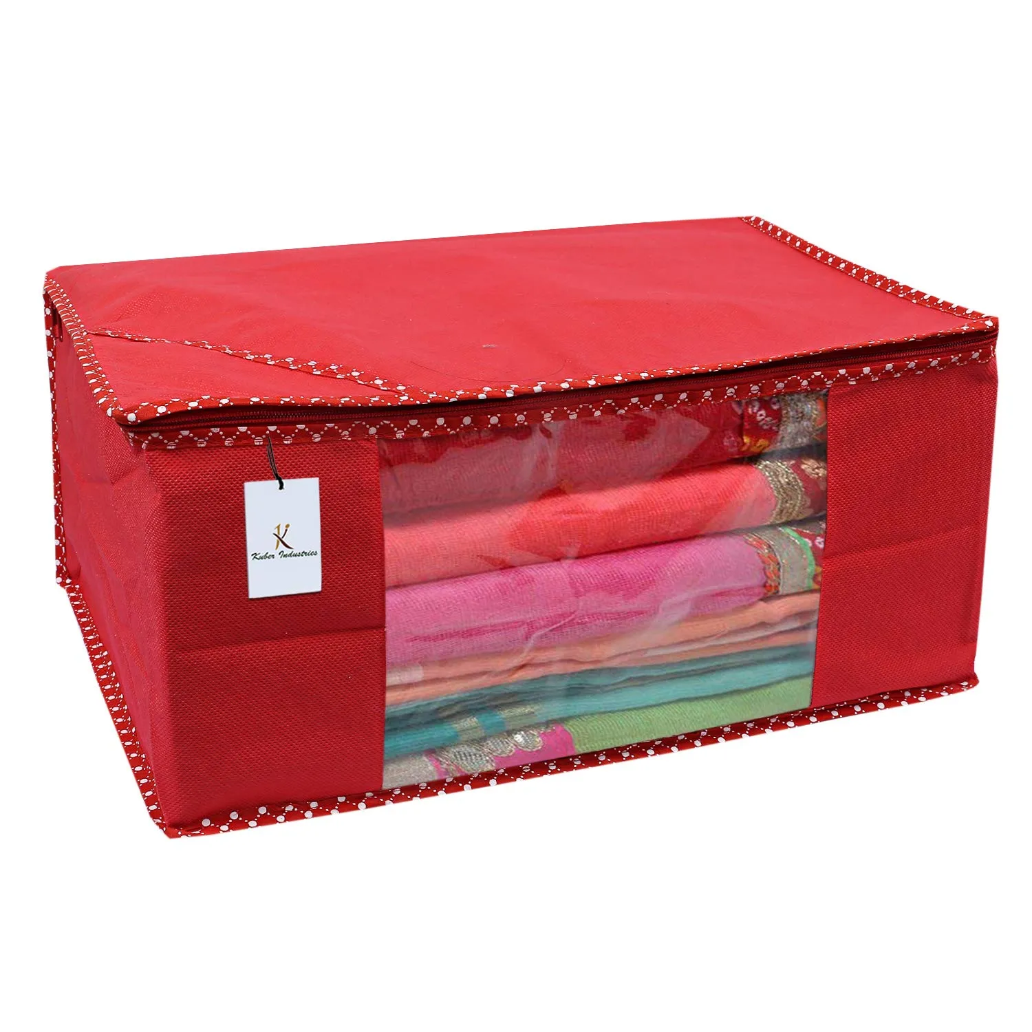 Kuber Industries 4 Piece Non Woven Saree Cover Set, Red,Large Size -CTKTC6434