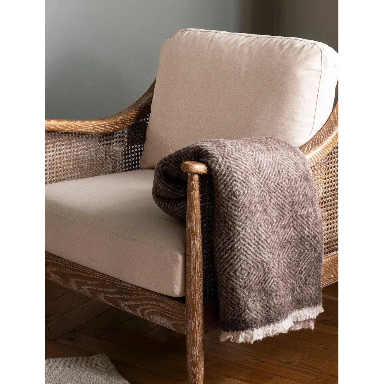 Leigh Diamond Throw | Coffee Bean | Wool Pre-Order Stock expected Early November