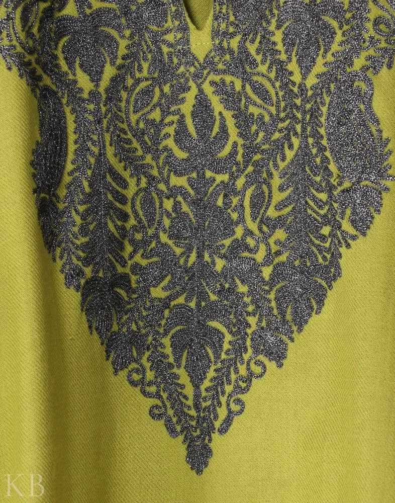 Light Green Zari Embroidered Cashmilon Phiran