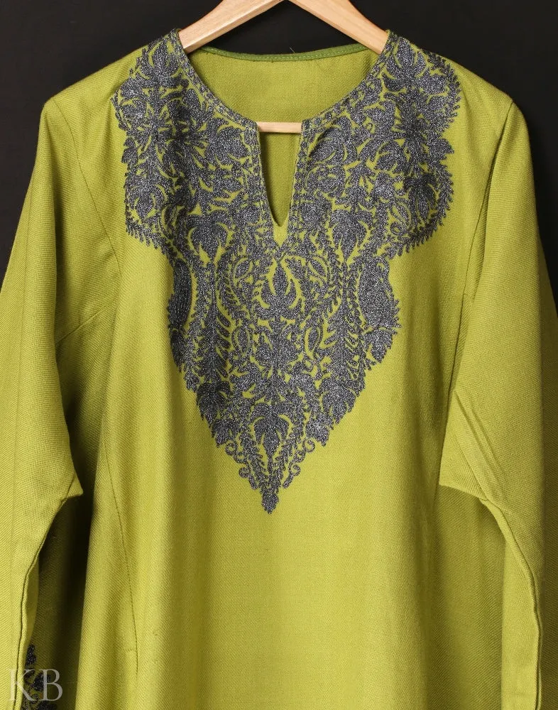 Light Green Zari Embroidered Cashmilon Phiran