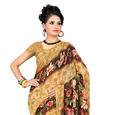 Livie Women's Georgette Sarees Party Wear/Fancy Georgette Sarees/Printed Georgette Sarees - Peanut Brown &amp; Mocha Brown
