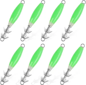 Luminous Squid Jig Hooks Saltwater Glow Squid Jigs Fluoresent Cuttlefish Sleeve Fishing Jigs Squid Hard Night Fishing Bait Octopus Lure Glow in Dark Green Color