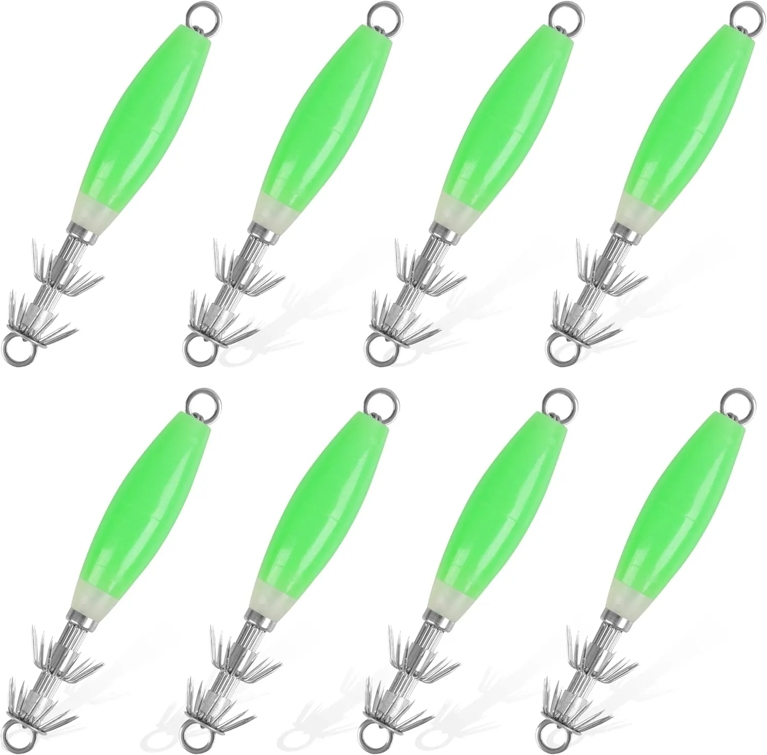 Luminous Squid Jig Hooks Saltwater Glow Squid Jigs Fluoresent Cuttlefish Sleeve Fishing Jigs Squid Hard Night Fishing Bait Octopus Lure Glow in Dark Green Color