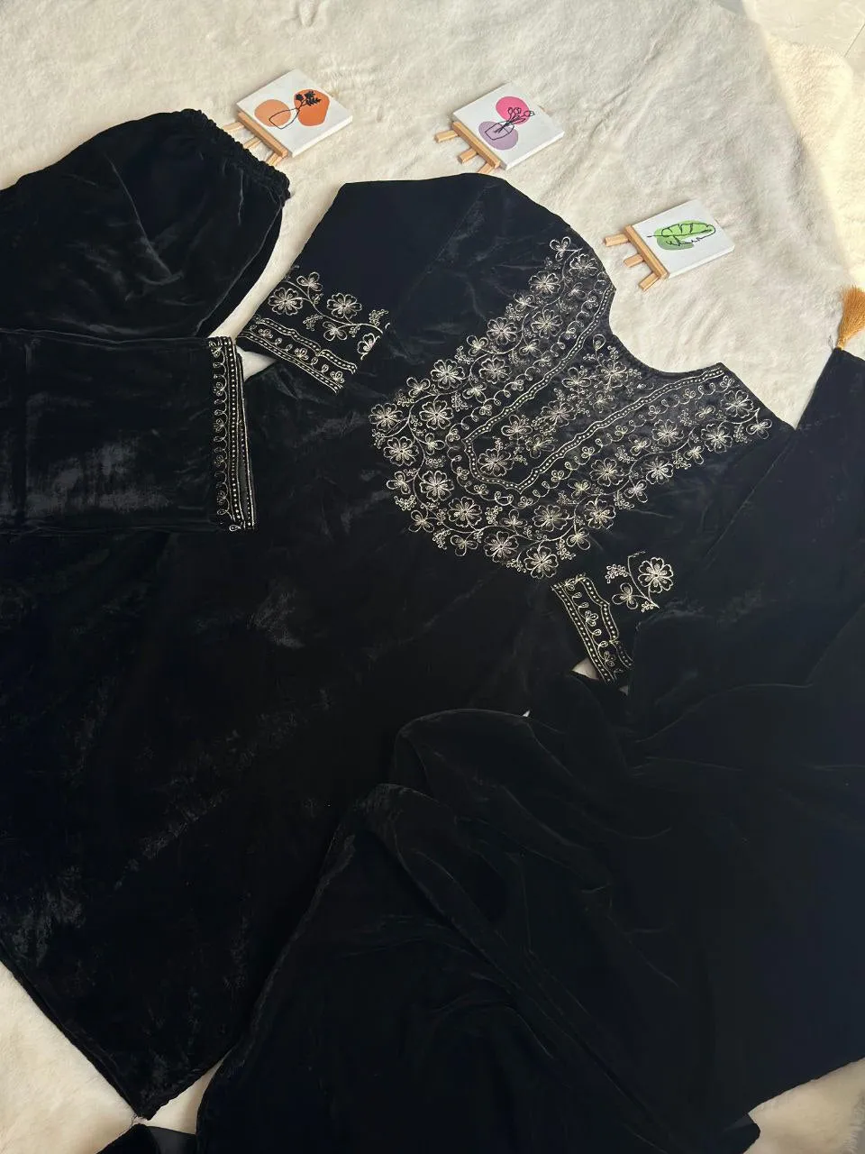 Luxurious Ramzan Special Shanya Pure Velvet Suit Set in Black with Delicate Embroidery