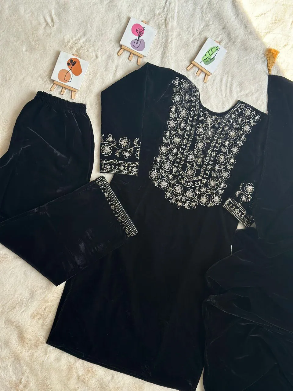 Luxurious Ramzan Special Shanya Pure Velvet Suit Set in Black with Delicate Embroidery