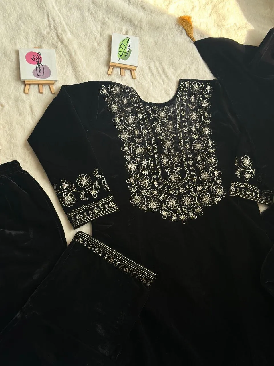 Luxurious Ramzan Special Shanya Pure Velvet Suit Set in Black with Delicate Embroidery