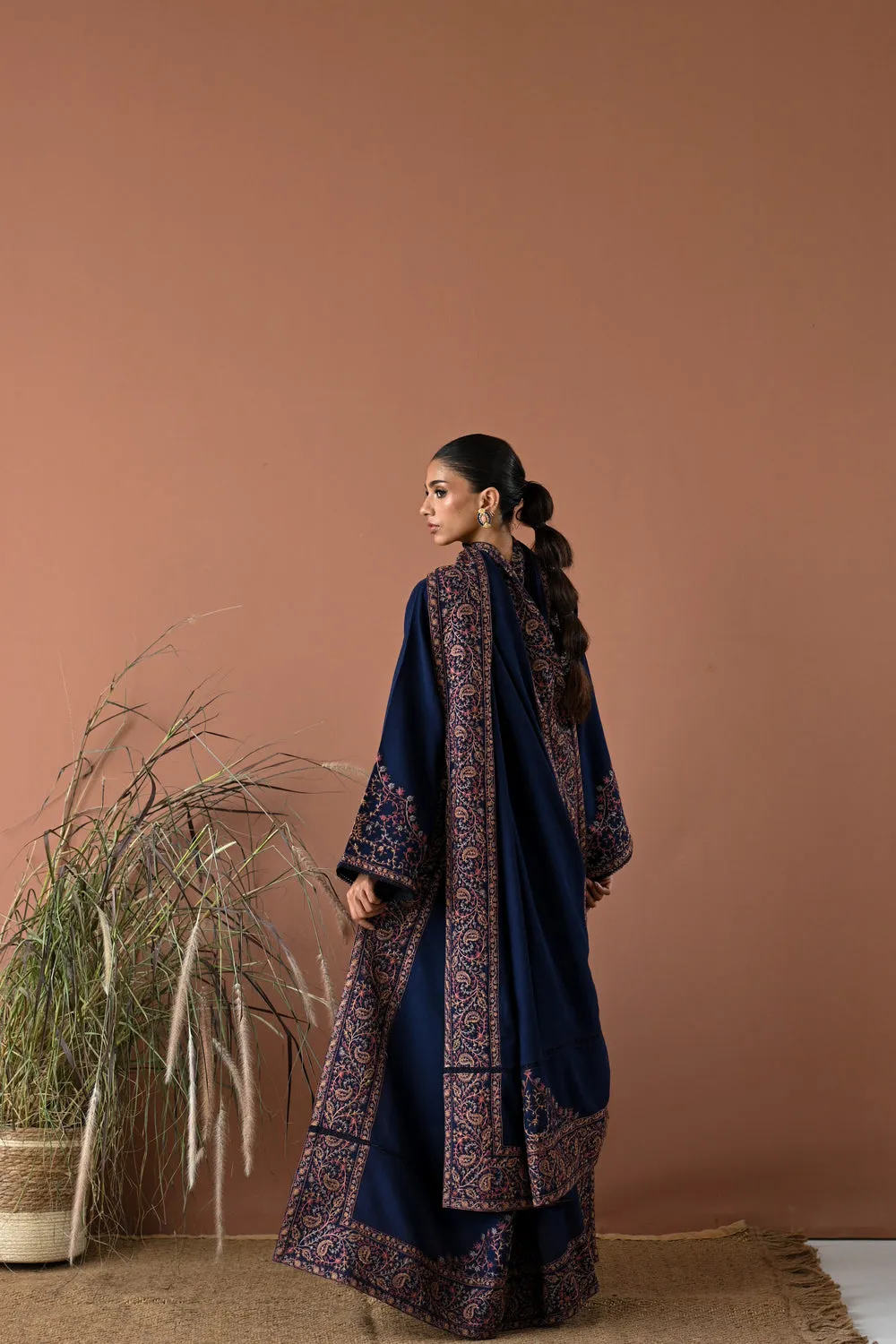 Luxury Karandi Vol II  - DEEP NAVY LUXURY EMBROIDERED KARANDI SET (NEL-24635)