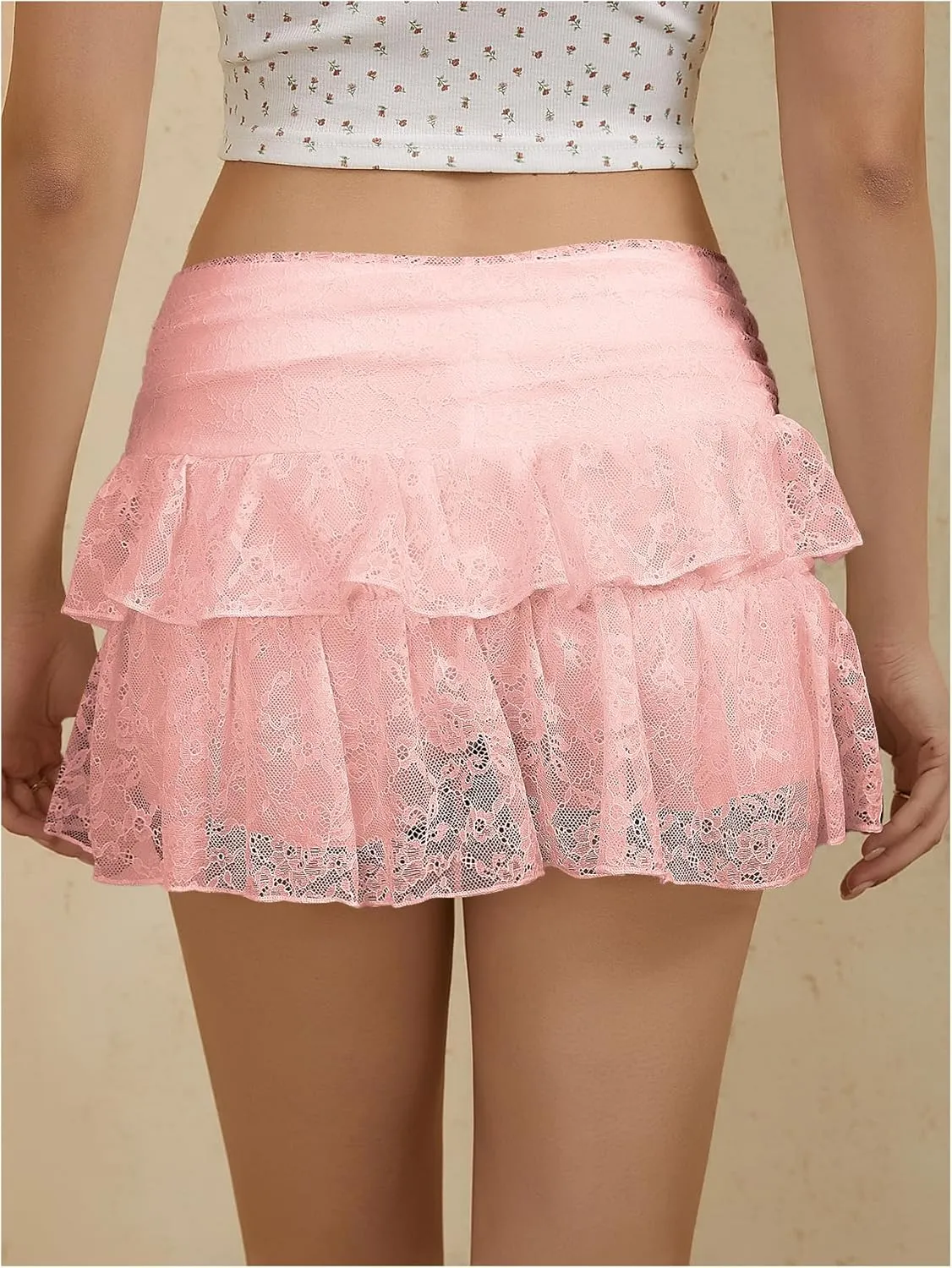 MakeMeChic Women's Lace Mini Skirt with Shorts Leopard Ruffle Skirt Skort