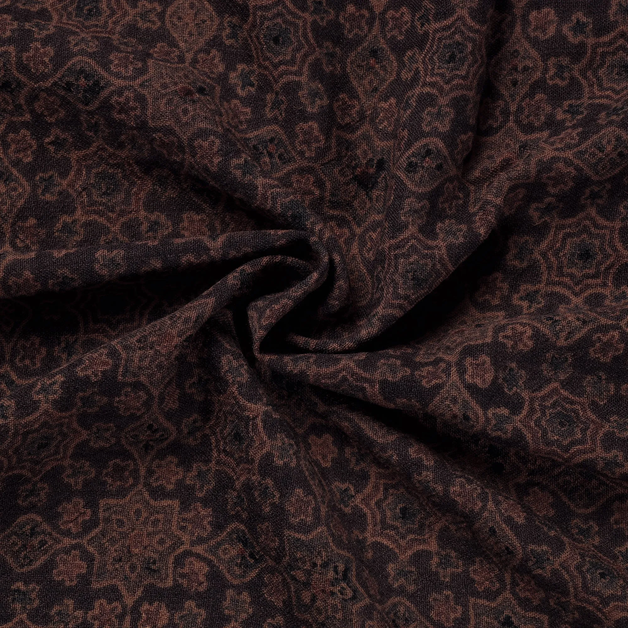 Maroon - Faded Brown Pure Wool Handloom Ajrakh Hand Block Printed Fabric