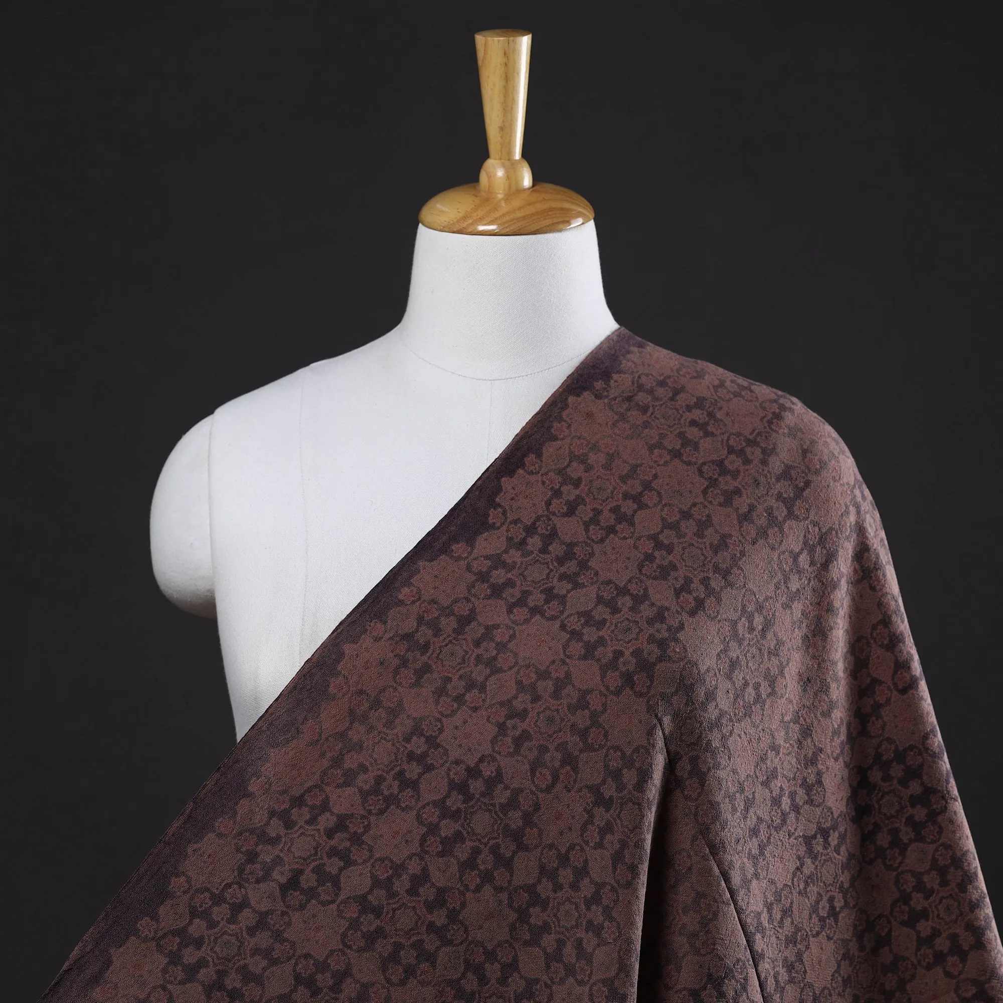 Maroon - Faded Brown Pure Wool Handloom Ajrakh Hand Block Printed Fabric