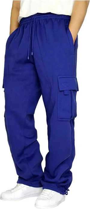 Mens Cargo Sweatpants with Multi Pockets Drawstring Elastic Waist Trousers Loose Casual Solid Color Long Pant