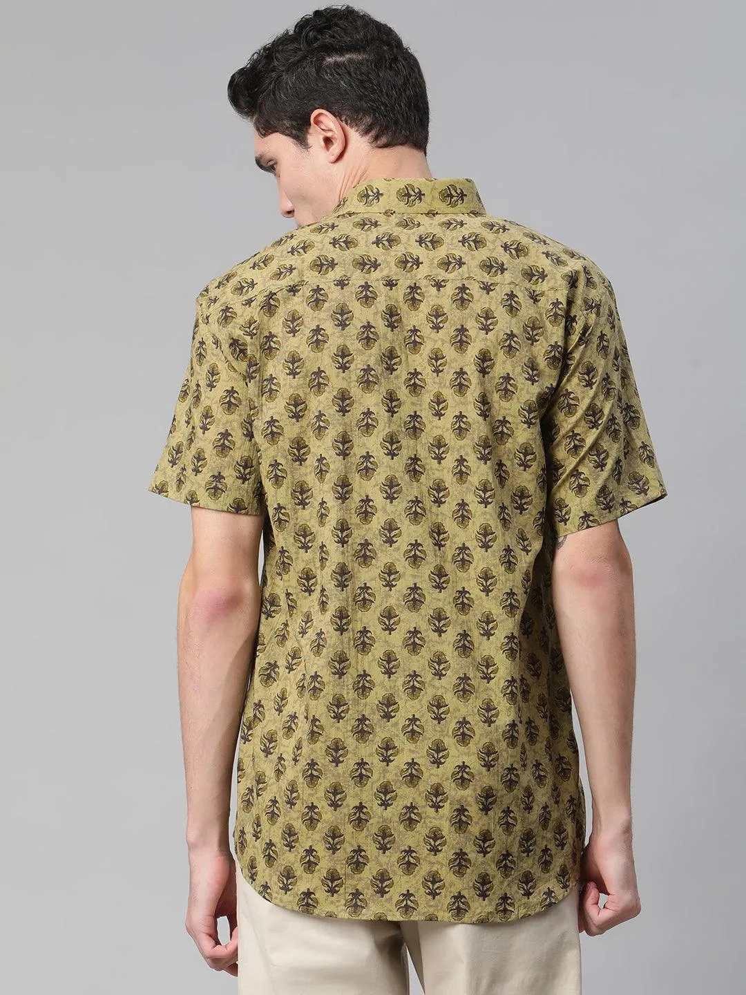 Millennial Men Olive Green  & Green Cotton  Half Sleeve Shirt for Men-MMH0166