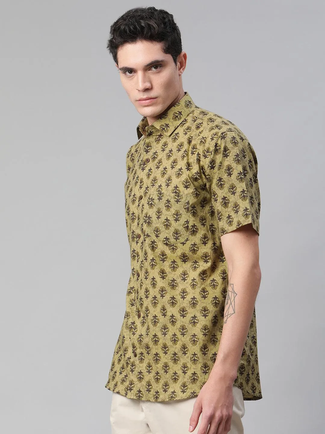 Millennial Men Olive Green  & Green Cotton  Half Sleeve Shirt for Men-MMH0166