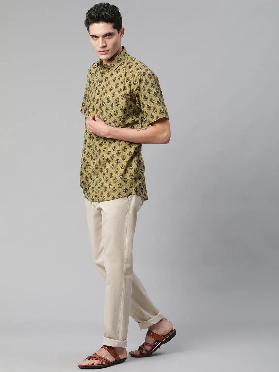 Millennial Men Olive Green  & Green Cotton  Half Sleeve Shirt for Men-MMH0166