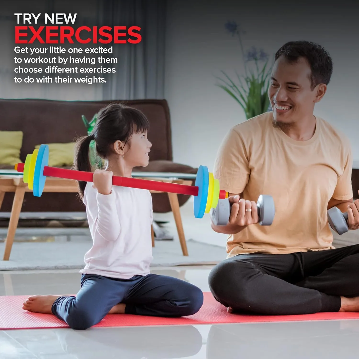 Modern Innovations Kids Barbell Weight Set, Toy Workout Equipment, Kid Weights for Exercise, Toddler Fun & Fitness (Colorful)