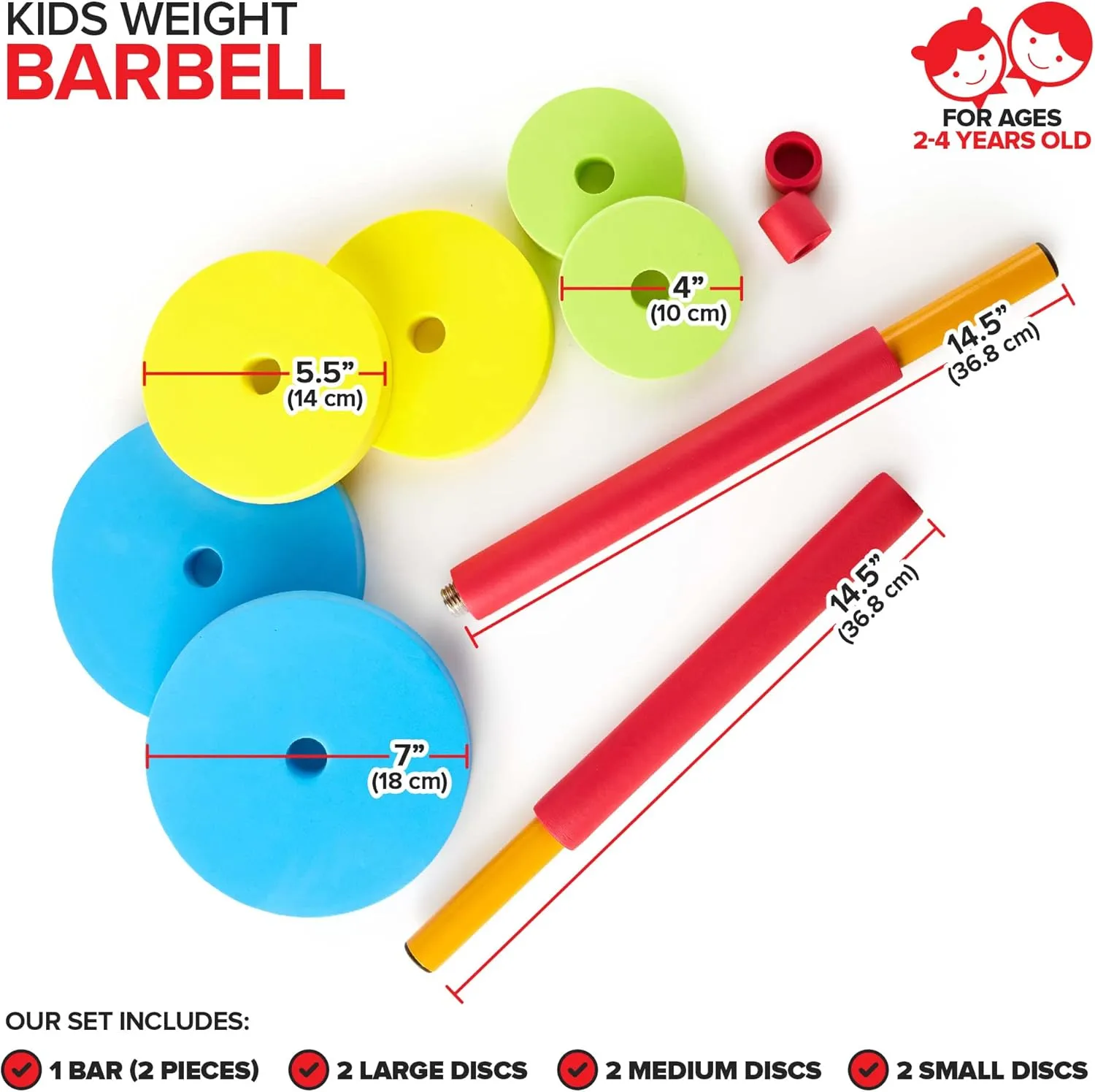 Modern Innovations Kids Barbell Weight Set, Toy Workout Equipment, Kid Weights for Exercise, Toddler Fun & Fitness (Colorful)