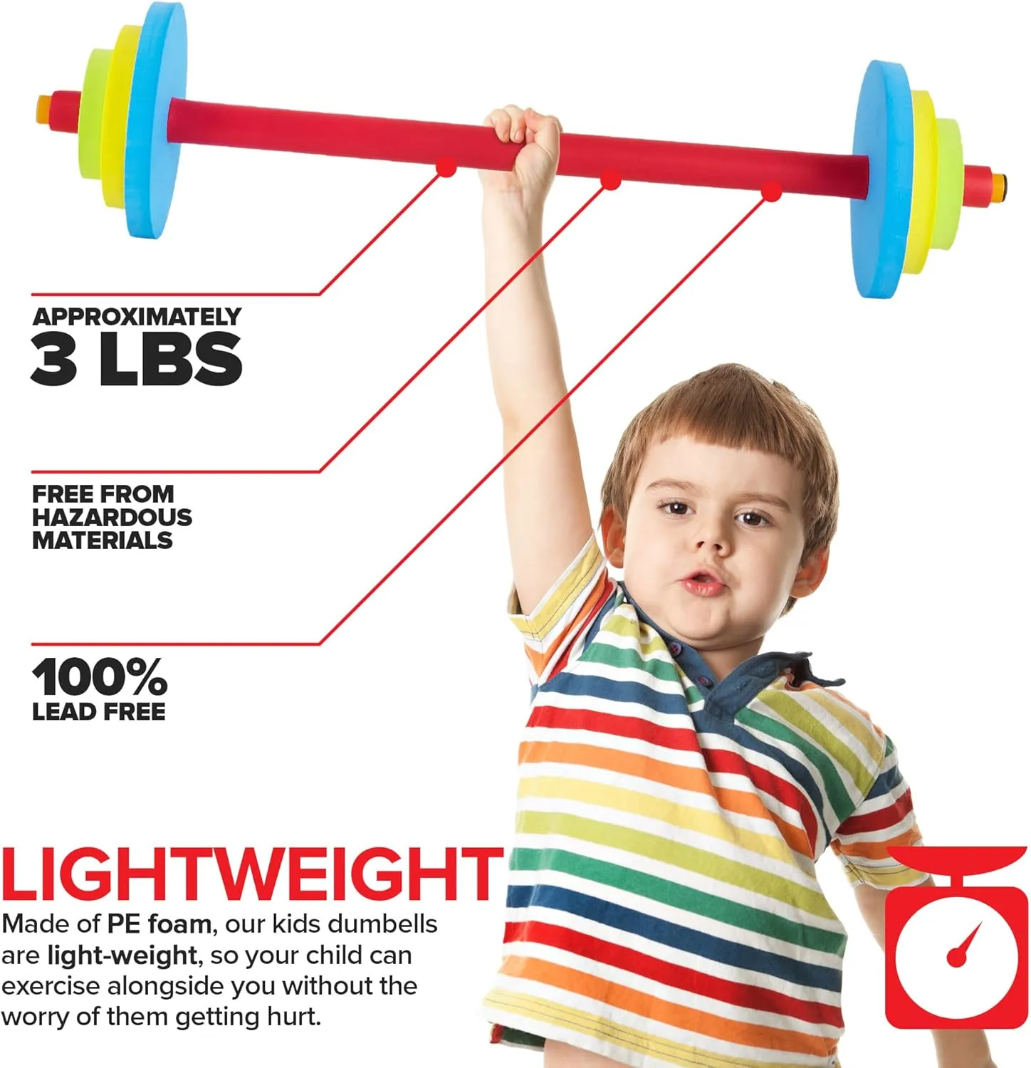 Modern Innovations Kids Barbell Weight Set, Toy Workout Equipment, Kid Weights for Exercise, Toddler Fun & Fitness (Colorful)