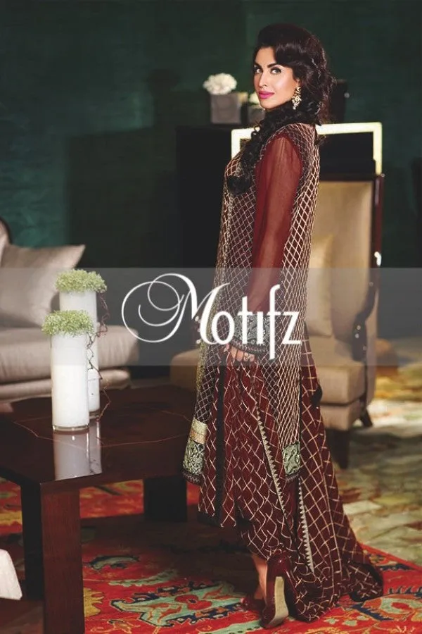 Motifz Embroidered Crinkle Chiffon Collection '16 – Ruby Red 1267
