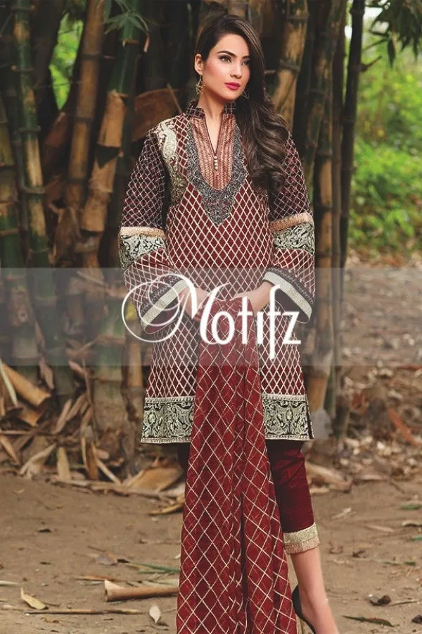 Motifz Embroidered Crinkle Chiffon Collection '16 – Ruby Red 1267