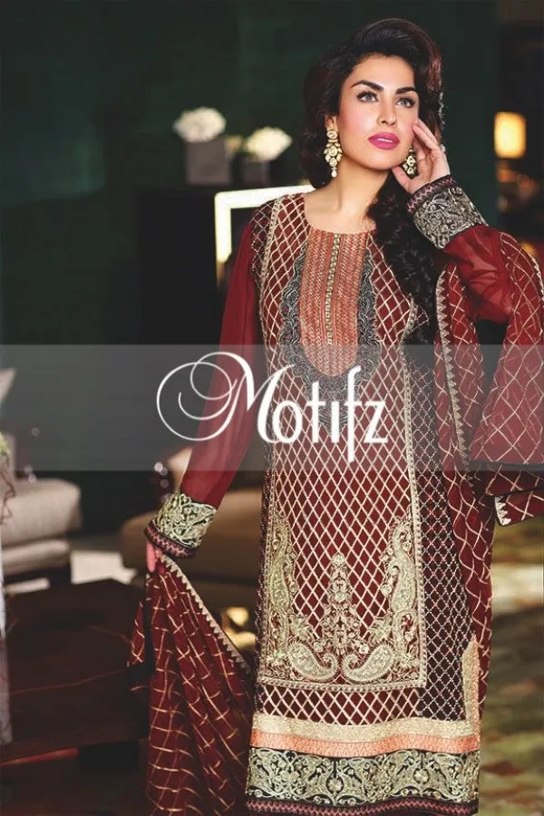 Motifz Embroidered Crinkle Chiffon Collection '16 – Ruby Red 1267
