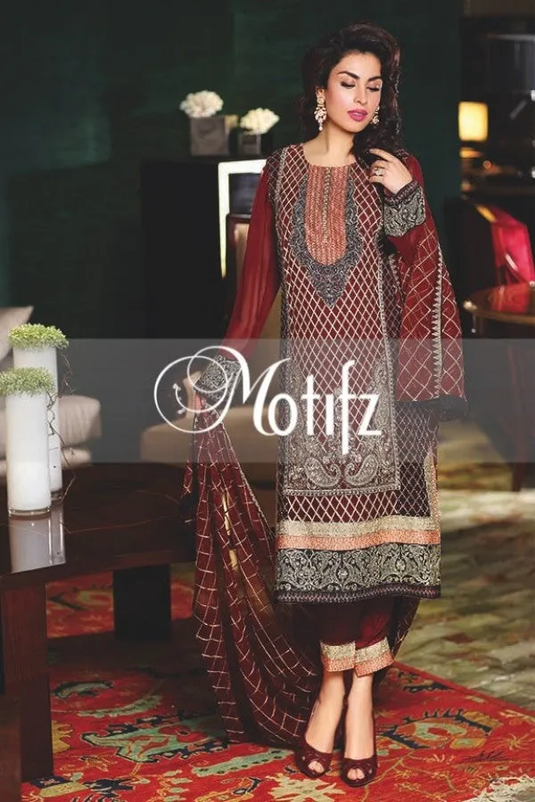 Motifz Embroidered Crinkle Chiffon Collection '16 – Ruby Red 1267