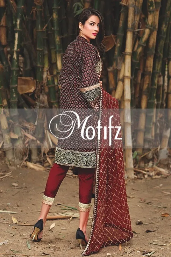 Motifz Embroidered Crinkle Chiffon Collection '16 – Ruby Red 1267