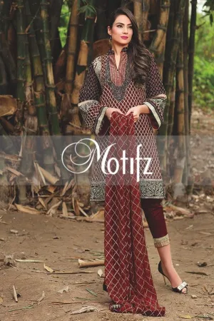 Motifz Embroidered Crinkle Chiffon Collection '16 – Ruby Red 1267