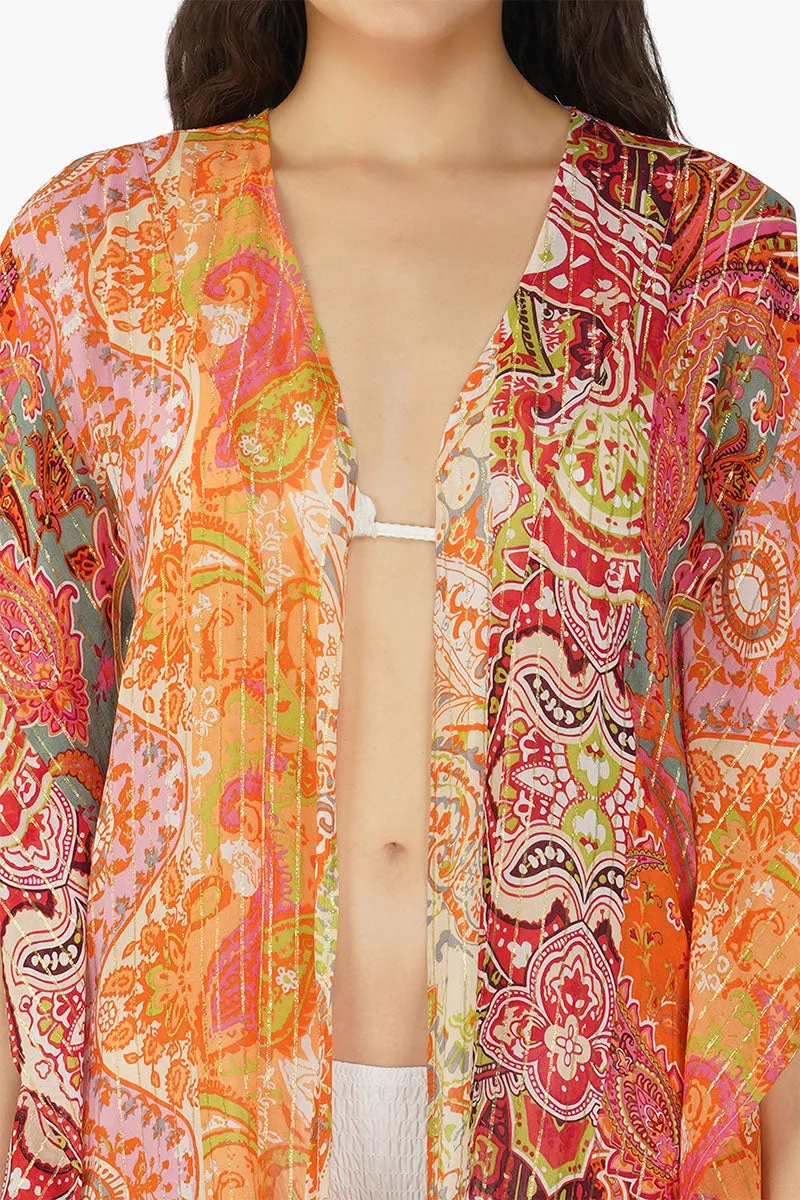 Multi Palm Paisey Strip Cover Up