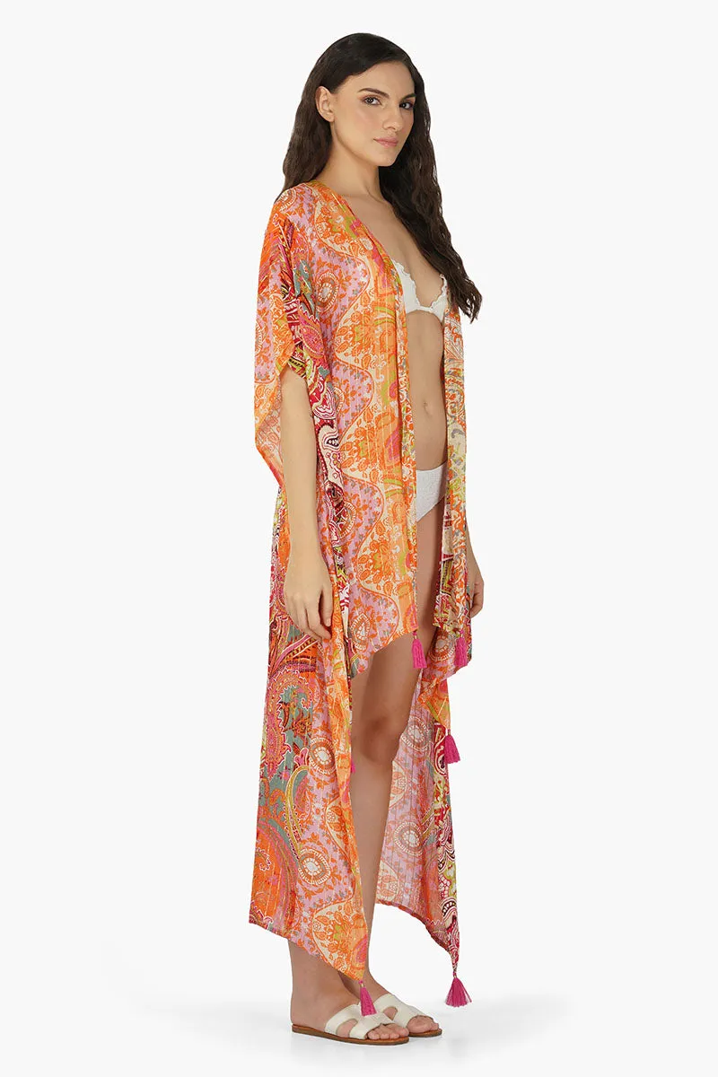 Multi Palm Paisey Strip Cover Up