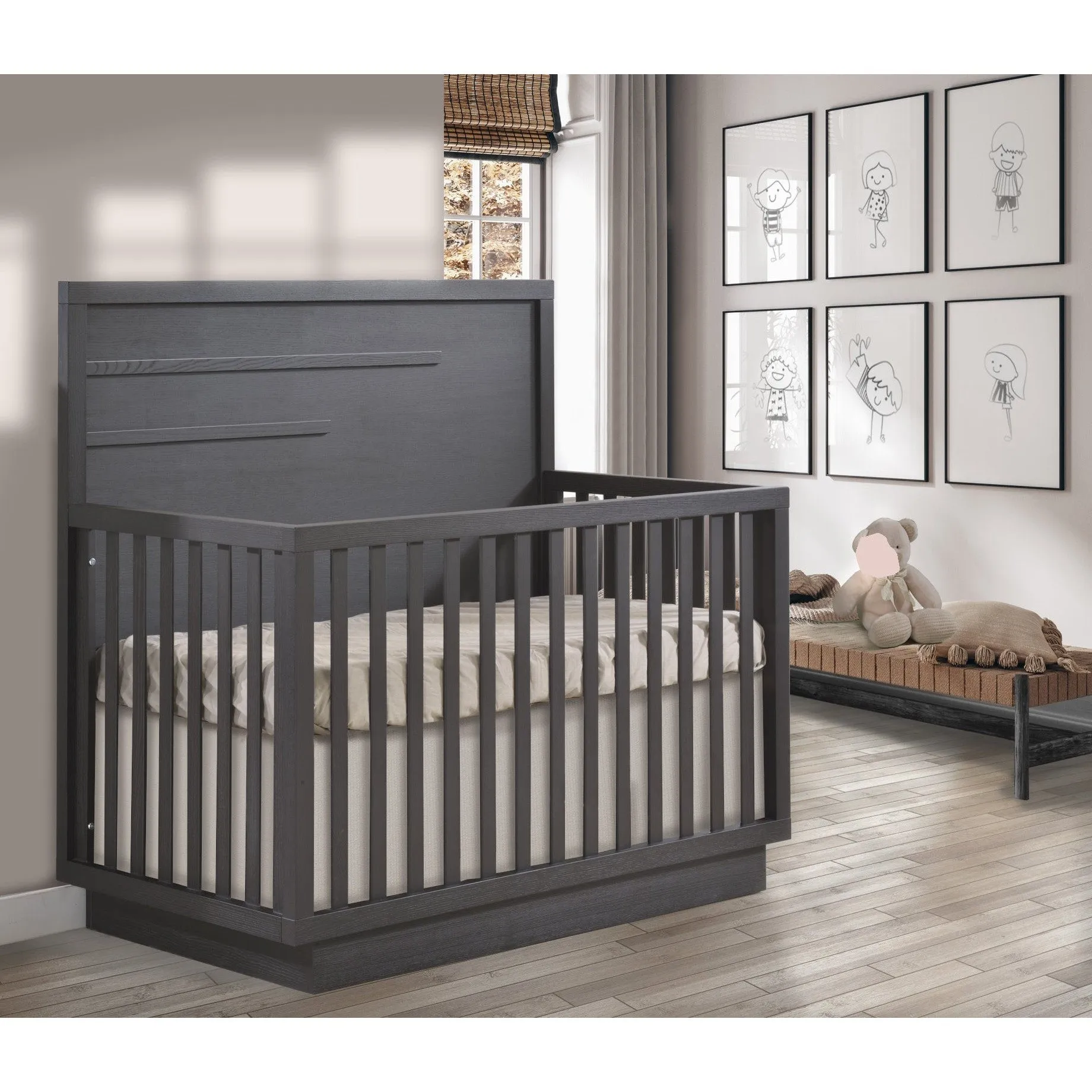 Natart Como 5-in-1 Convertible Crib with Horizontal Moulding