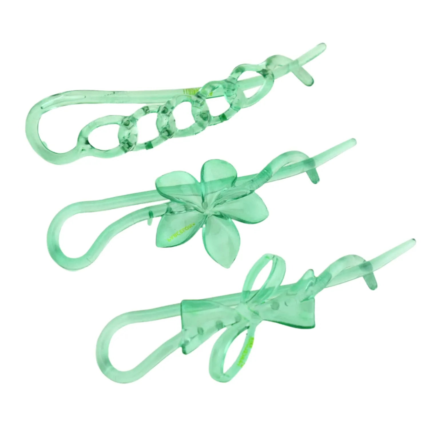 Parcelona French Twist n Clip Flower, Bow and Chain 4" Cellulose Acetate Set of 3 Metal Free Hair Barrette Clips Non Slip Fashion Durable Styling Women Hair Accessories Hair Clip for Girls, Made in France (Crystal Green)