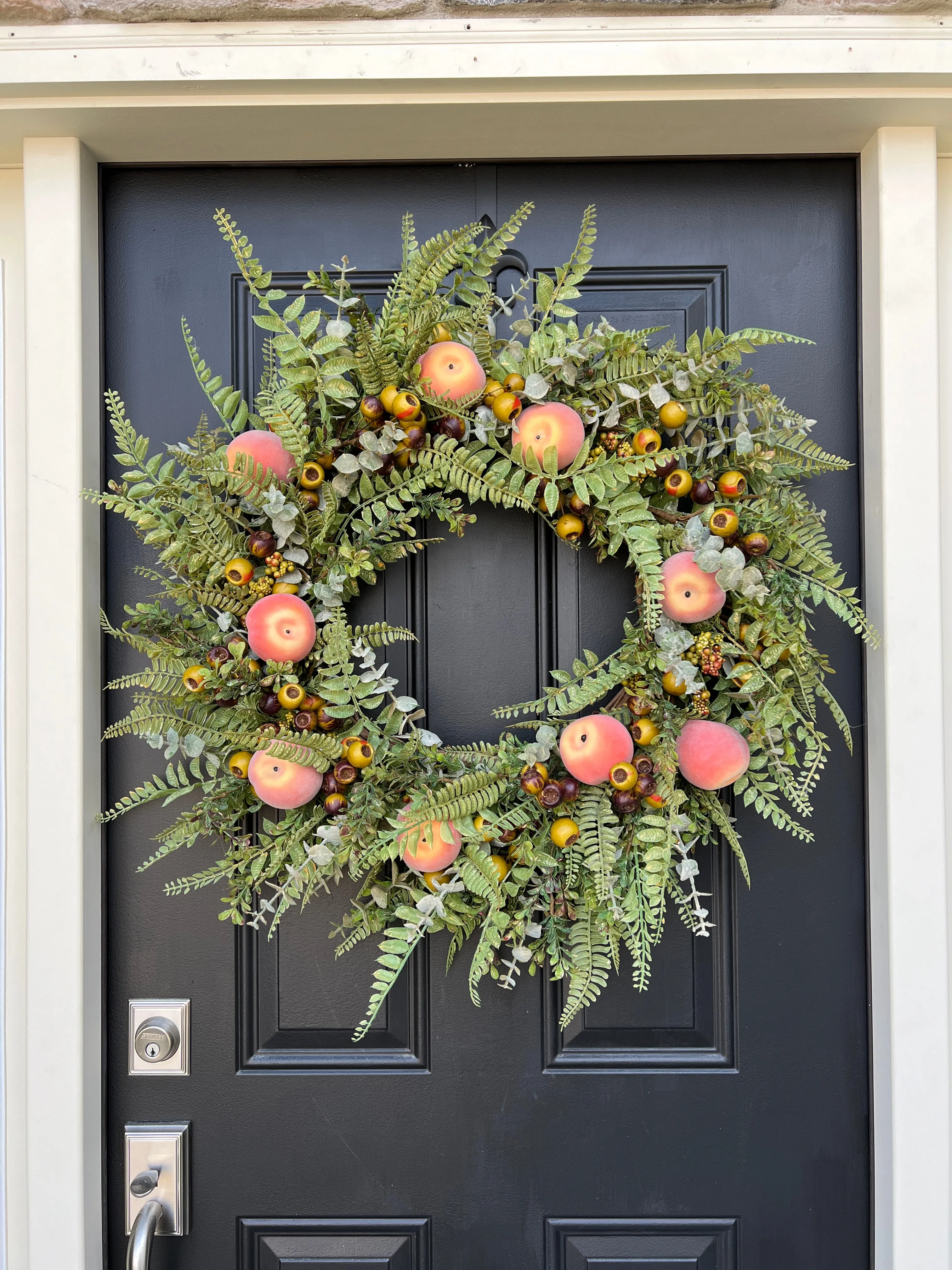 Peach Orchard Wreath for Front Door with Life-Size Fruit