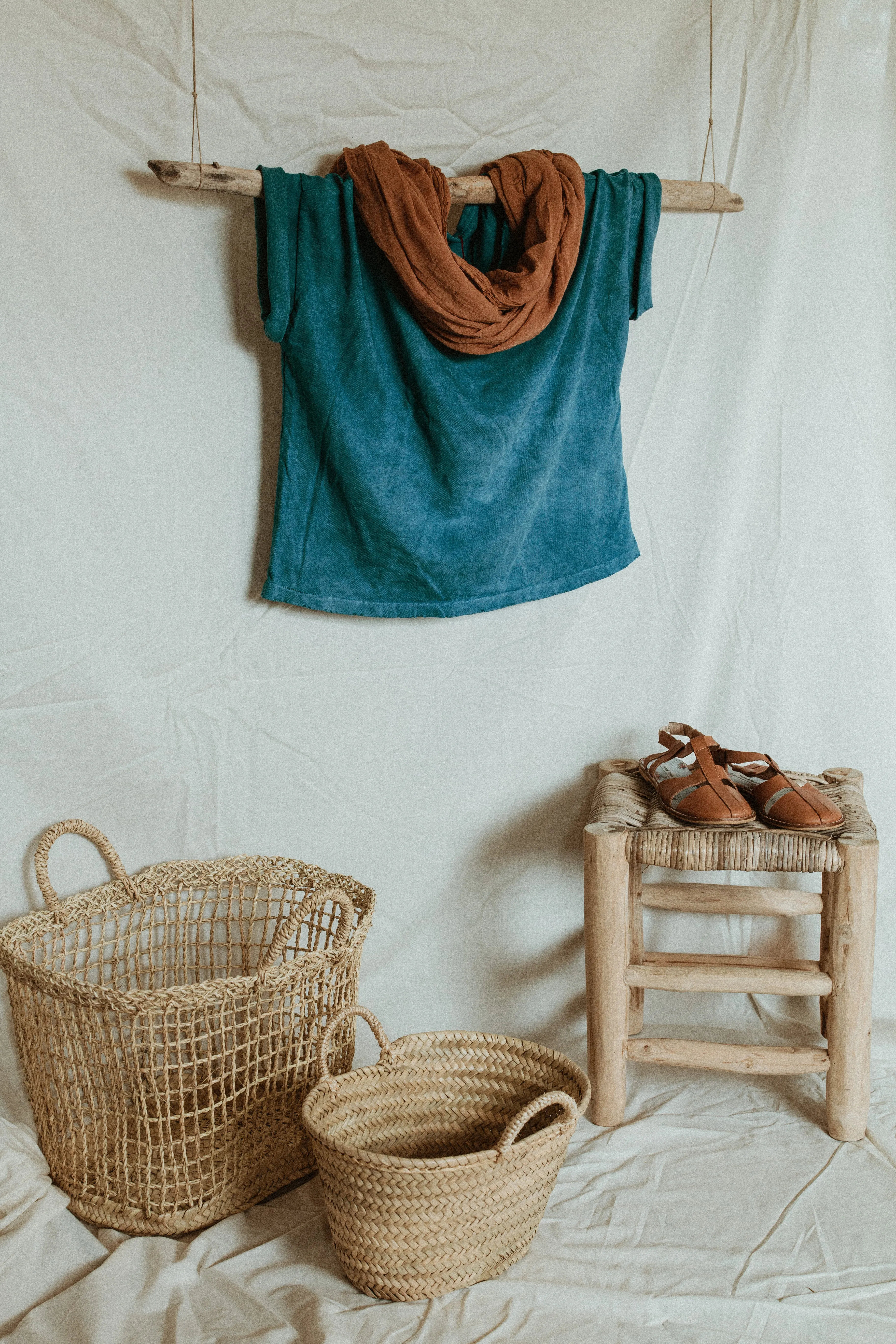 Plant dyed Organic Cotton shawl Minimal gender neutral scarves