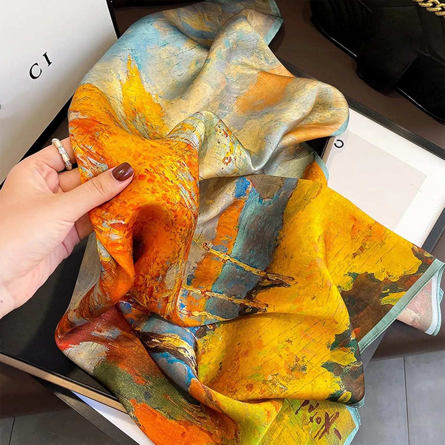 PoeticEHome 100% Pure Mulberry Silk Square Scarf 26"x26" Women Neckerchief Headscarf Gift Packed