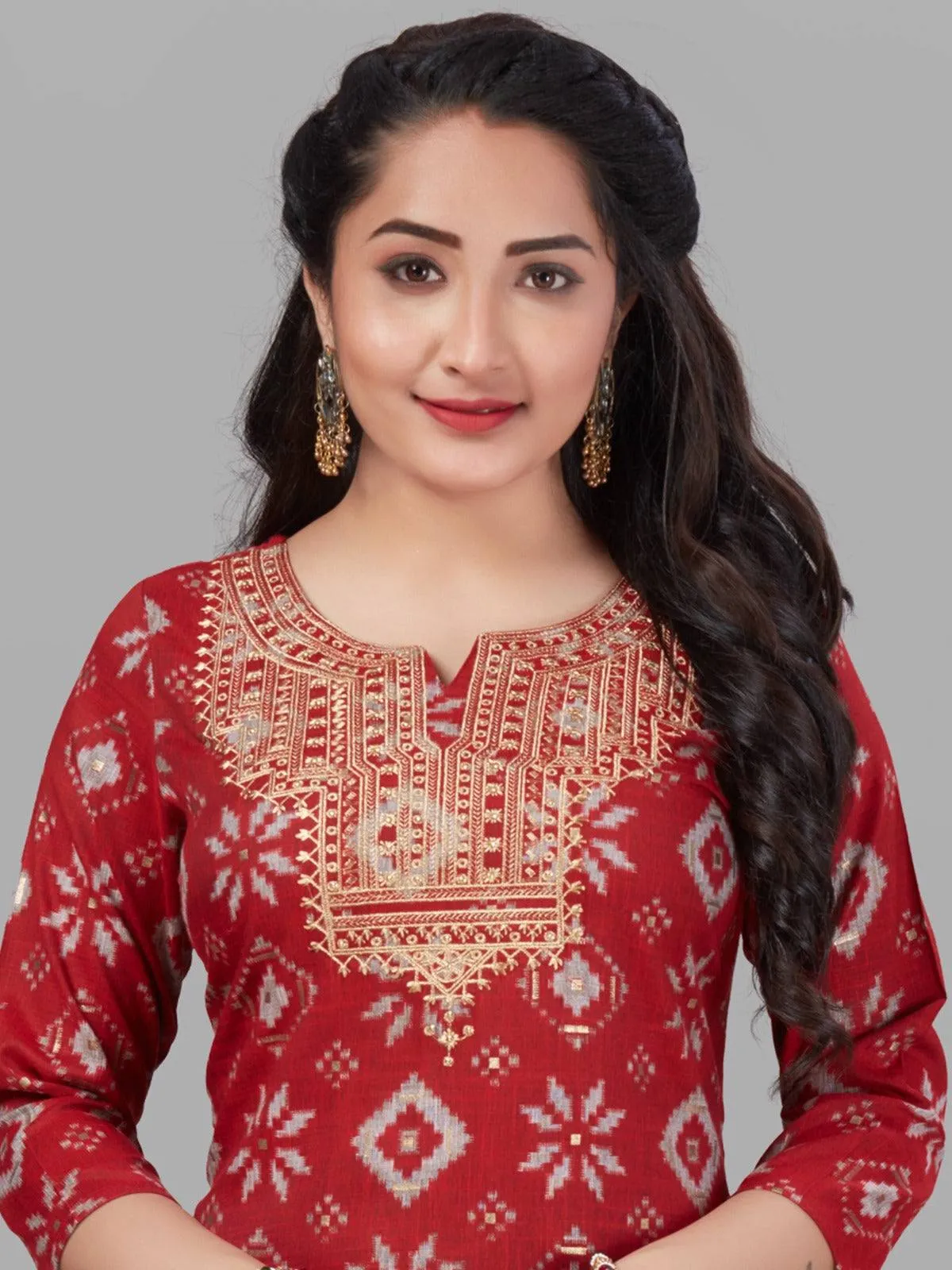 Premium Rayon Cotton Kurta Set With Embroidered Yoke Design