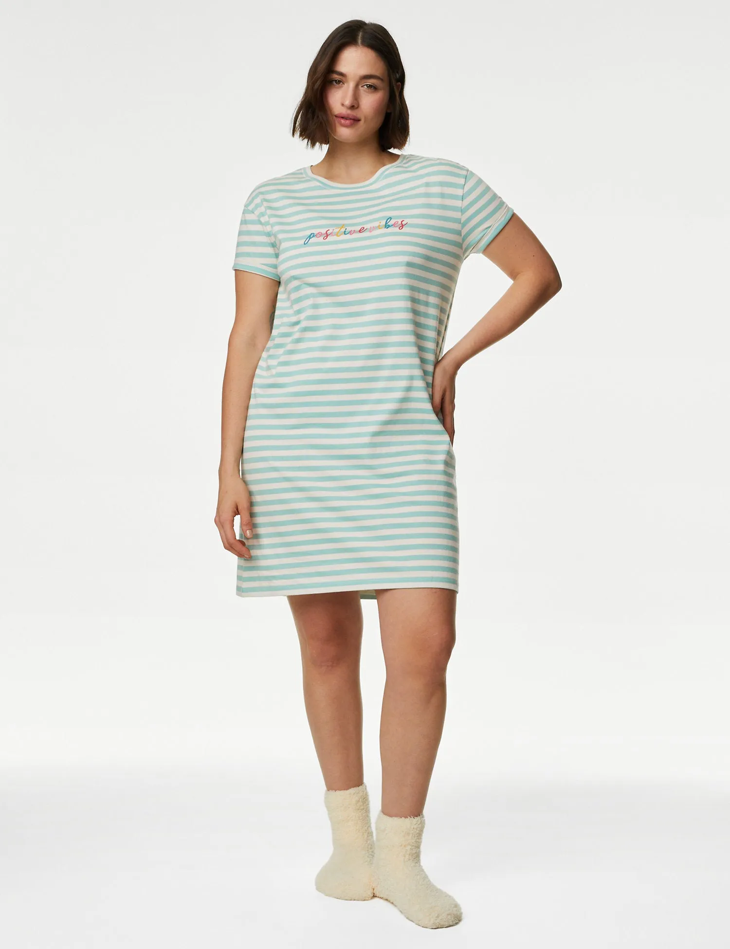 Pure Cotton Positive Vibes Slogan Nightdress