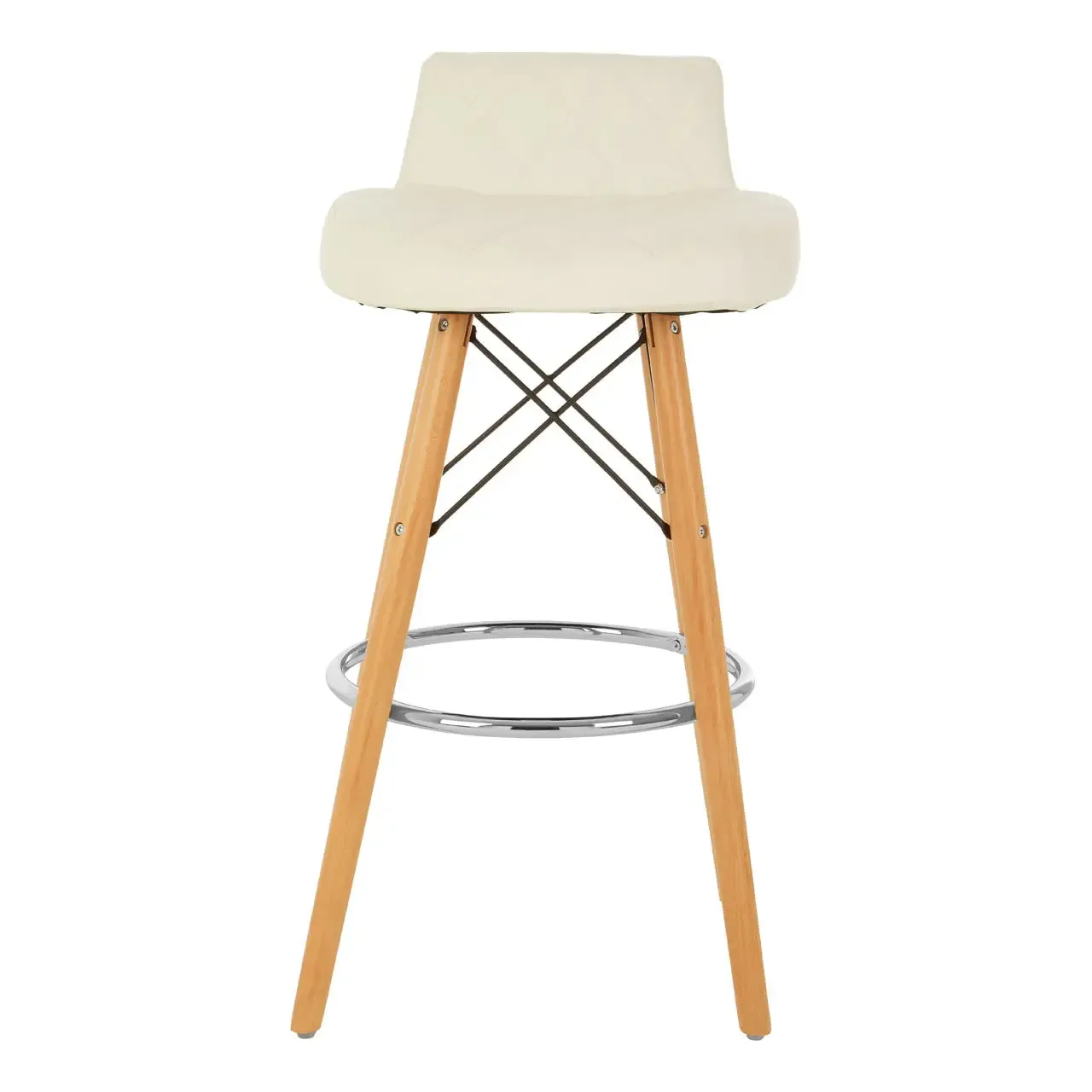 Quilted White Soft Faux Leather Effect Bar Stool with Beechwood and Chrome Legs