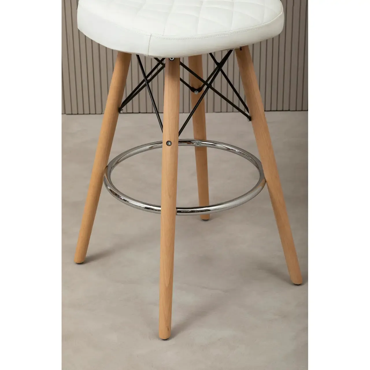 Quilted White Soft Faux Leather Effect Bar Stool with Beechwood and Chrome Legs