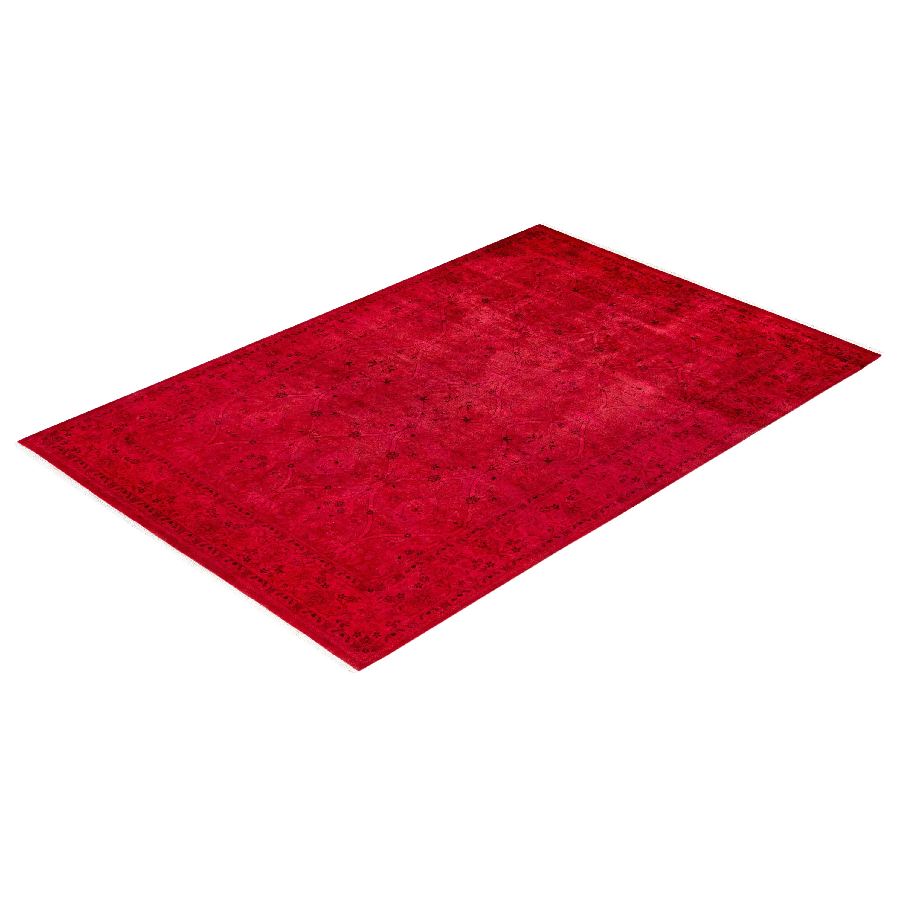 Red Overdyed Wool Rug - 6' 2" x 9' 2"