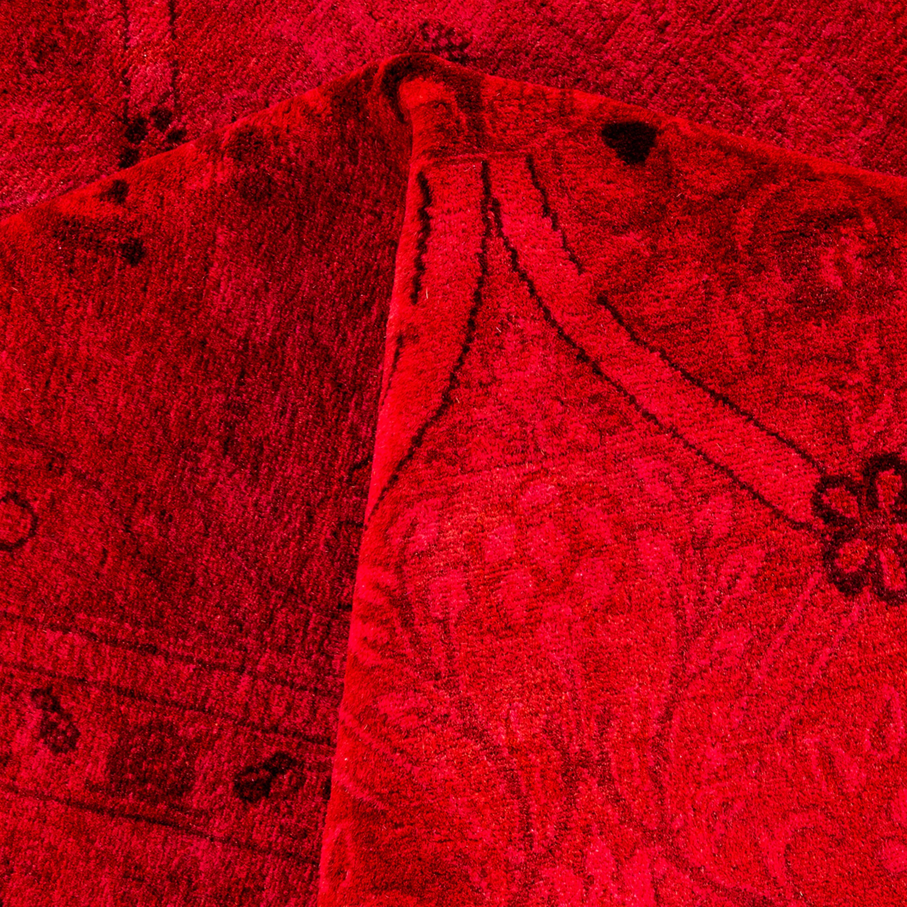 Red Overdyed Wool Rug - 6' 2" x 9' 2"