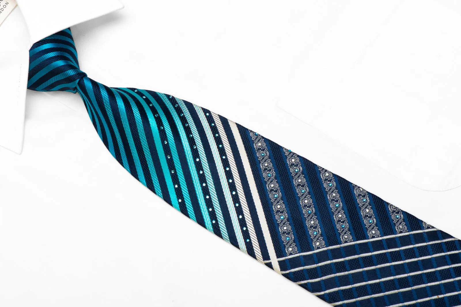 Roberta di Camerino Rhinestone Tie Blue Silver Striped On Navy