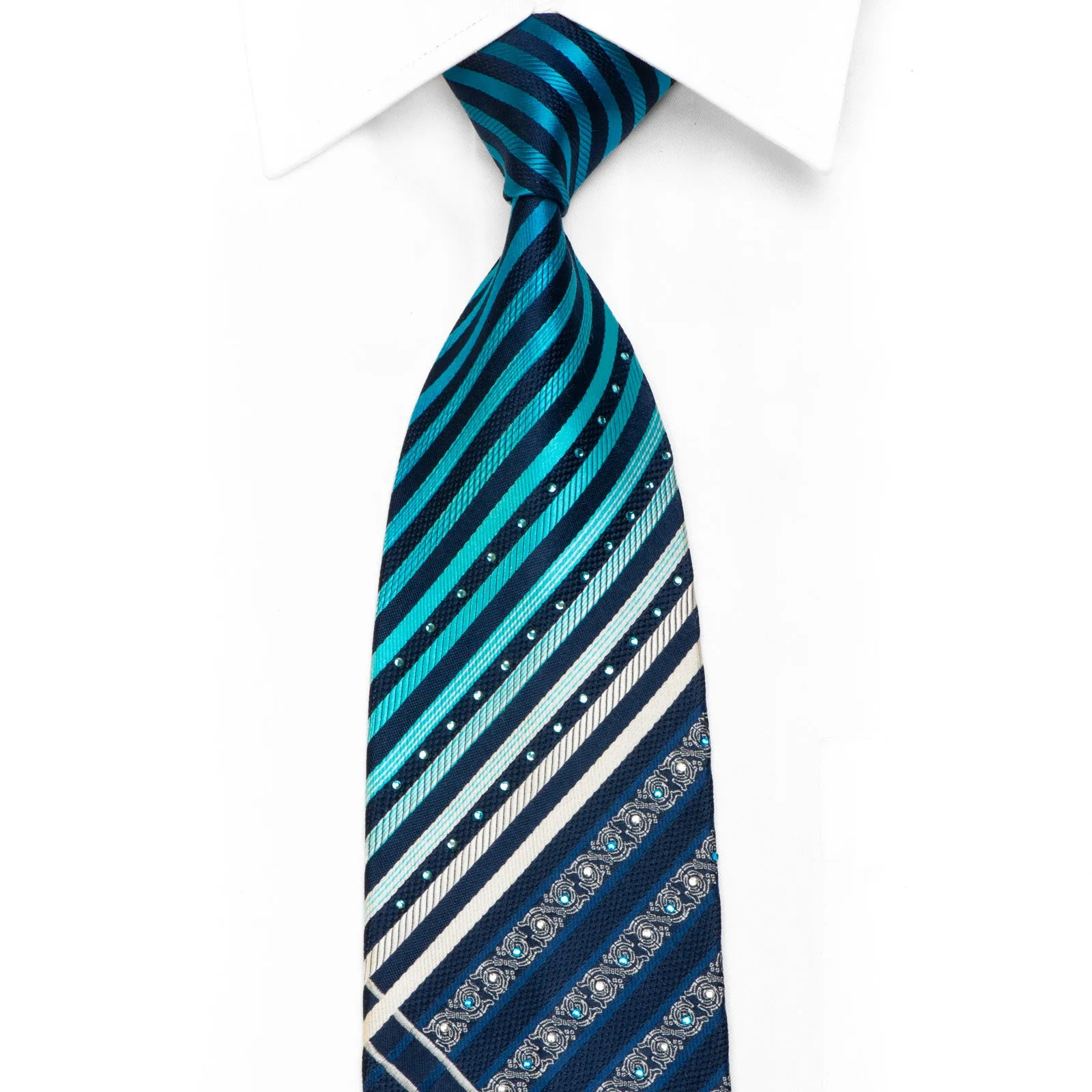 Roberta di Camerino Rhinestone Tie Blue Silver Striped On Navy