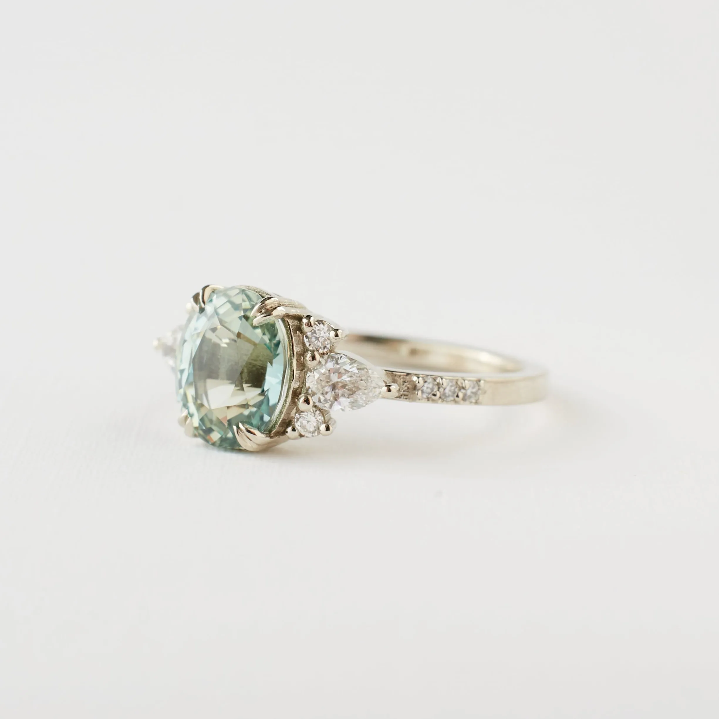 Rosalind Ring - 2.51 Carat Light Minty Green Oval Sapphire