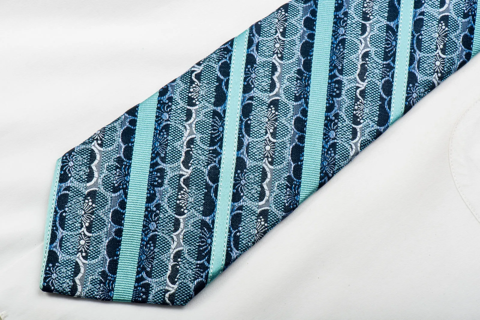 Saehan Matthias Men's Silk Tie Striped & Floral On Blue